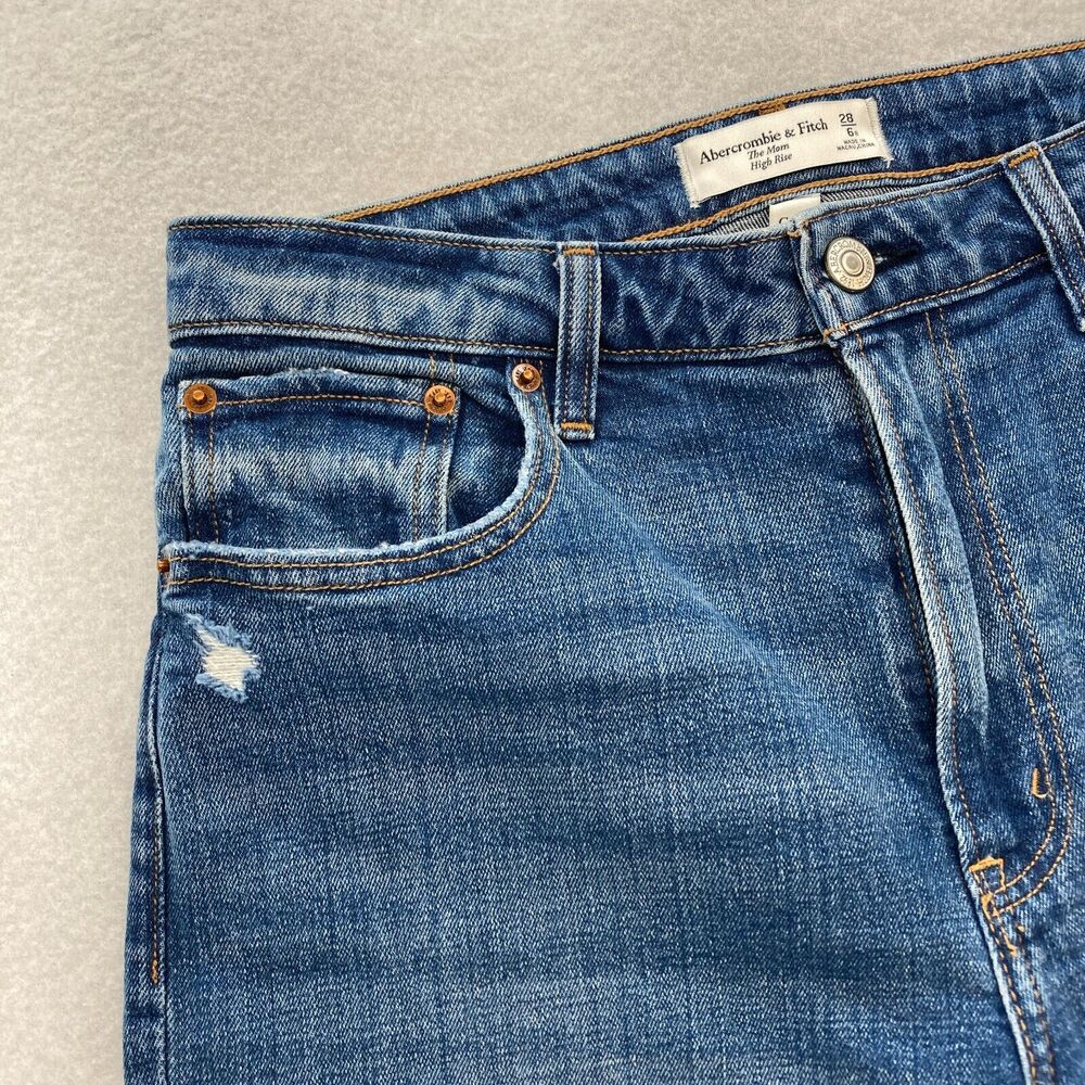 Abercrombie & Fitch Curve Love Mom Jeans Women's 28/6 High Rise Blue Distressed - Picture 4 of 13